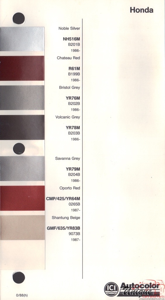 1986-1989 Honda Paint Charts Autocolor